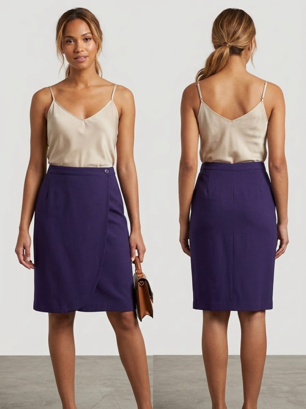 Escada Purple Wrap-Front Midi Pencil Skirt